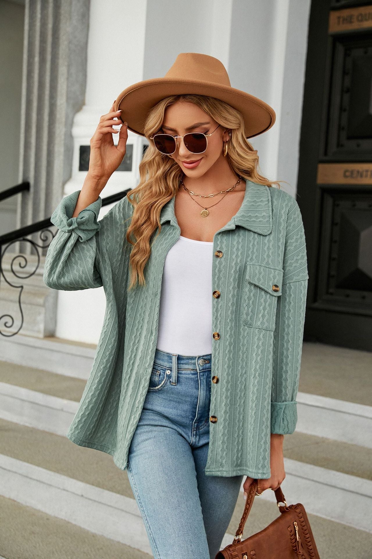 Strukturiertes Button-Up-Hemd für Damen