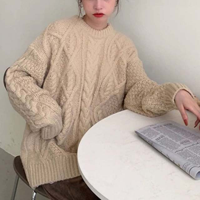 Lässiger Pullover Mit Zopfmuster