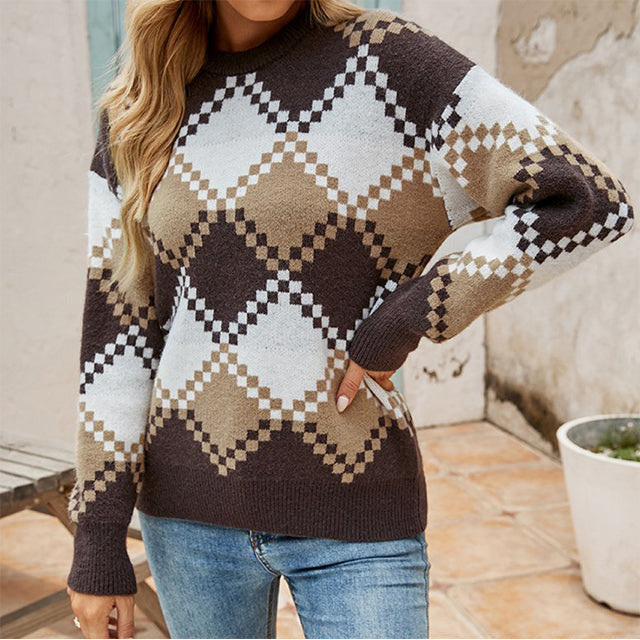 Lässiger Karierter Strickpullover