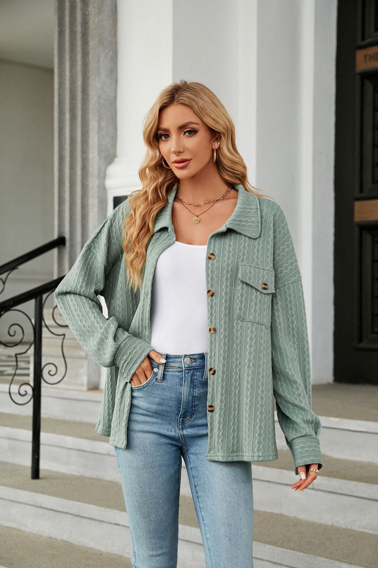 Strukturiertes Button-Up-Hemd für Damen