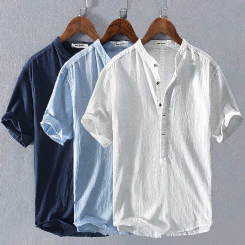 Herren Kurzarm Leinenhemd Knopfleiste Sommer Look – Virello