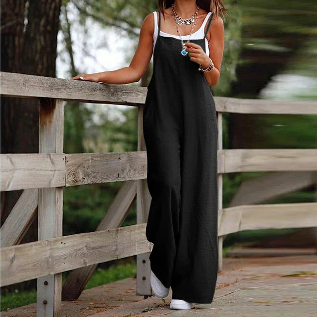 Claire - Schwarzer Leinen Oversized Jumpsuit