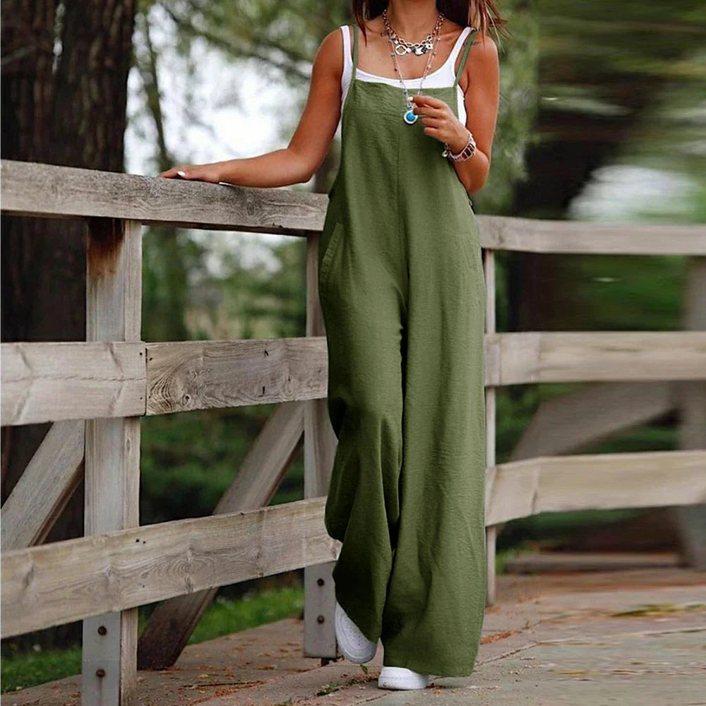Claire - Schwarzer Leinen Oversized Jumpsuit