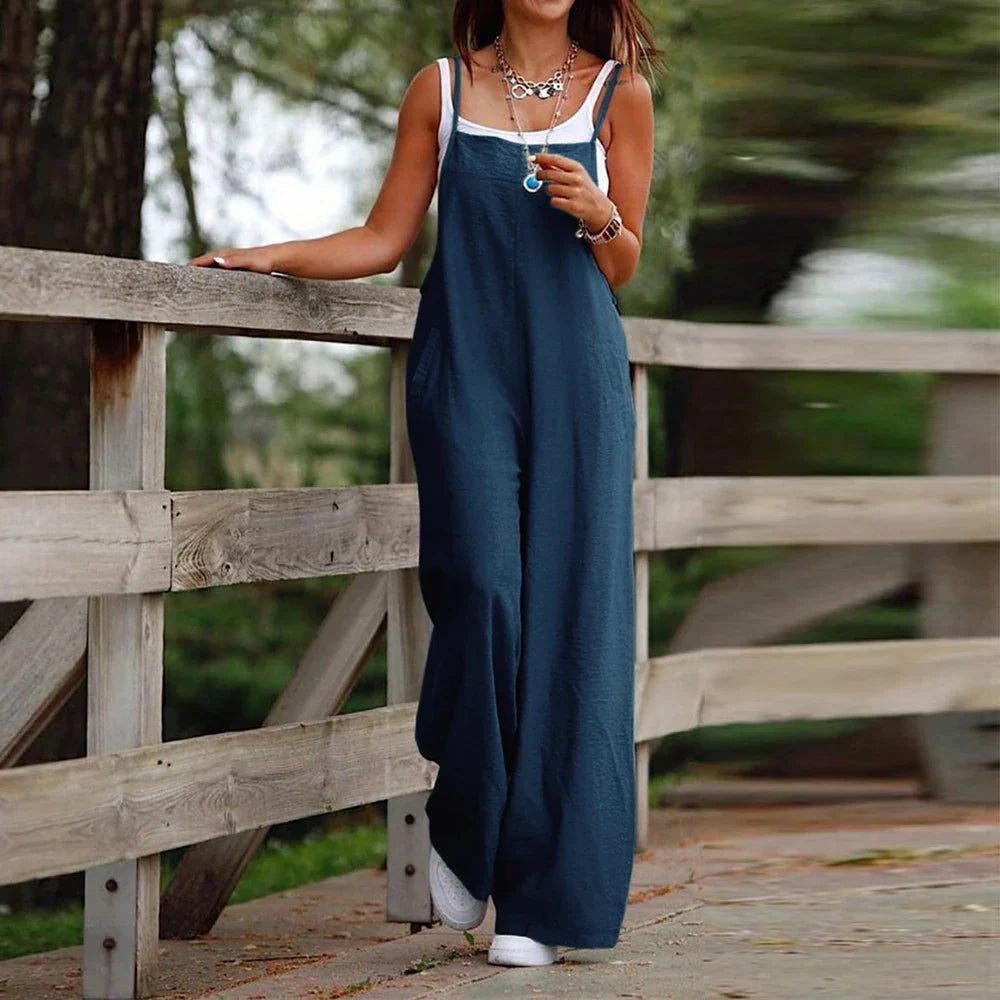 Claire - Schwarzer Leinen Oversized Jumpsuit