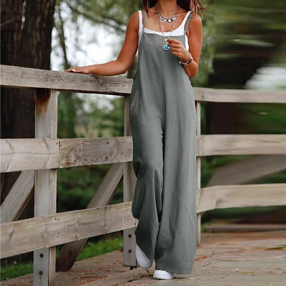Claire - Schwarzer Leinen Oversized Jumpsuit