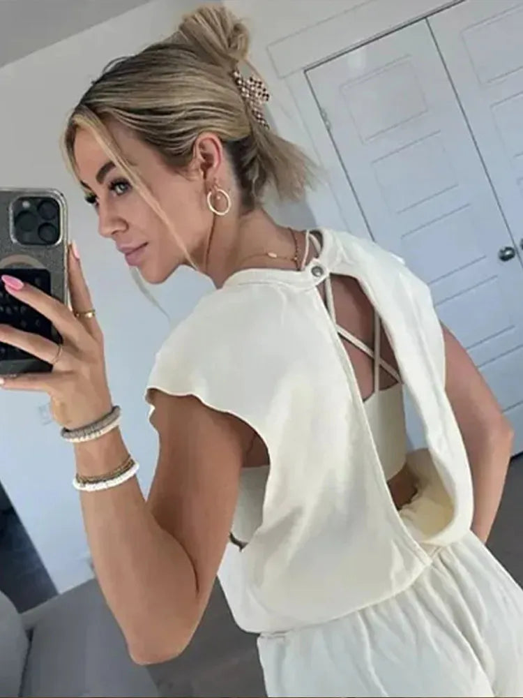 Jade - Gelbgrüner Lässiger Ärmelloser Jumpsuit