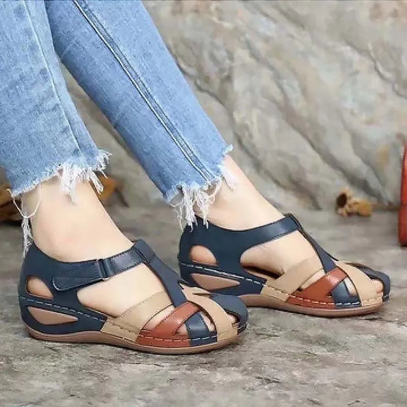 Lea- Lässige orthopädische Ledersandalen mit Keilabsatz und Fußgewölbeunterstützungr