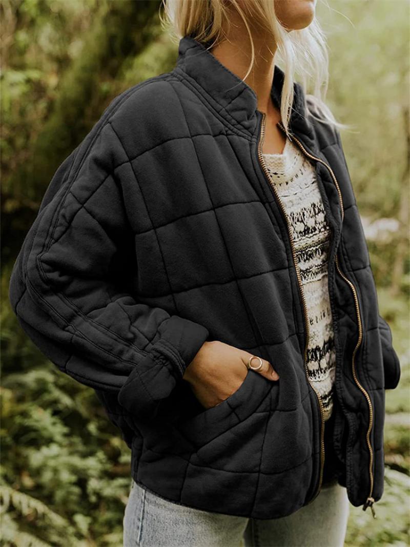 Damen stylische Winterjacke im Raster-Muster