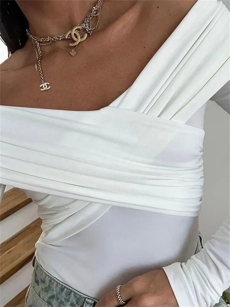 Schulterfreie Bluse Langarm