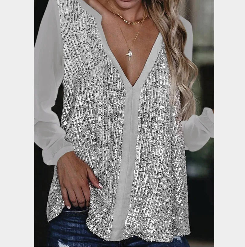 Elegante Plus-Size-Bluse mit V-Ausschnitt – Monika