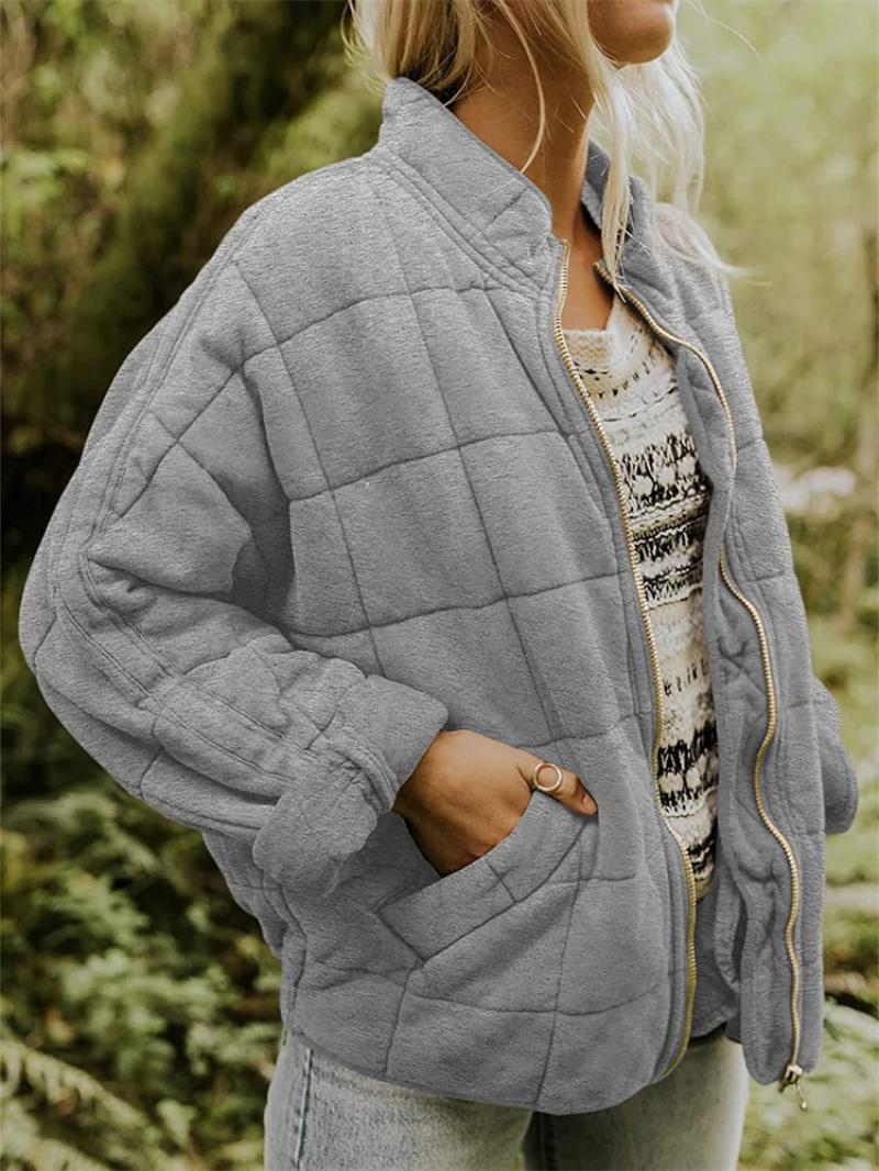 Damen stylische Winterjacke im Raster-Muster