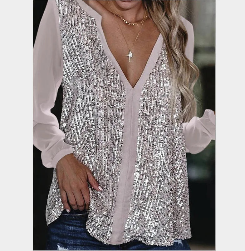 Elegante Plus-Size-Bluse mit V-Ausschnitt – Monika