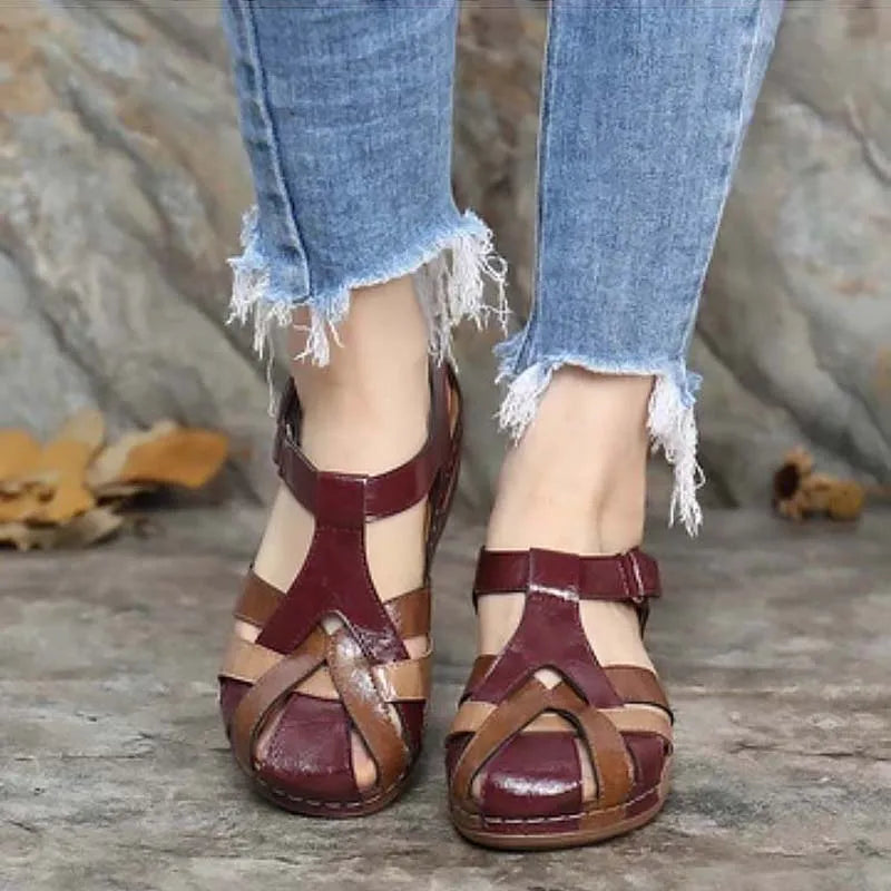 Lea- Lässige orthopädische Ledersandalen mit Keilabsatz und Fußgewölbeunterstützungr