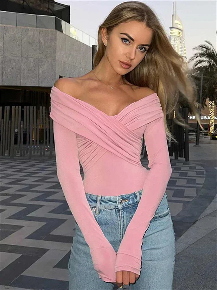 Schulterfreie Bluse Langarm