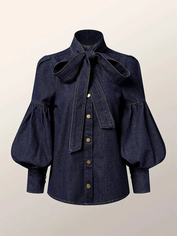 Denim Bluse Damen Puffärmel Trendy – Isabella