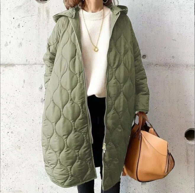 Ilse | Neu Lässiger Parka-Mantel mit Kapuze aus Argyle