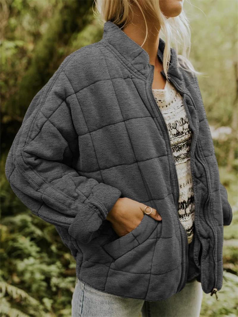 Damen stylische Winterjacke im Raster-Muster