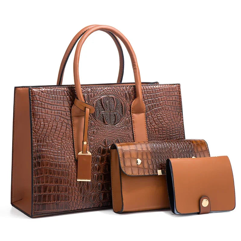Berdine™ | Elegantes Handtaschenset mit Krokodilmuster, Geldbörse und Clutch