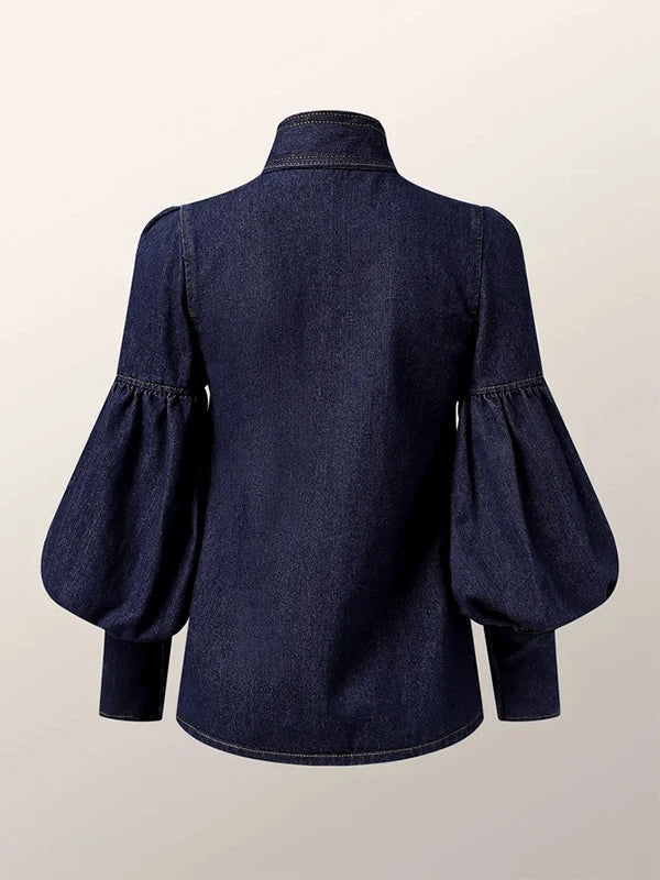Denim Bluse Damen Puffärmel Trendy – Isabella