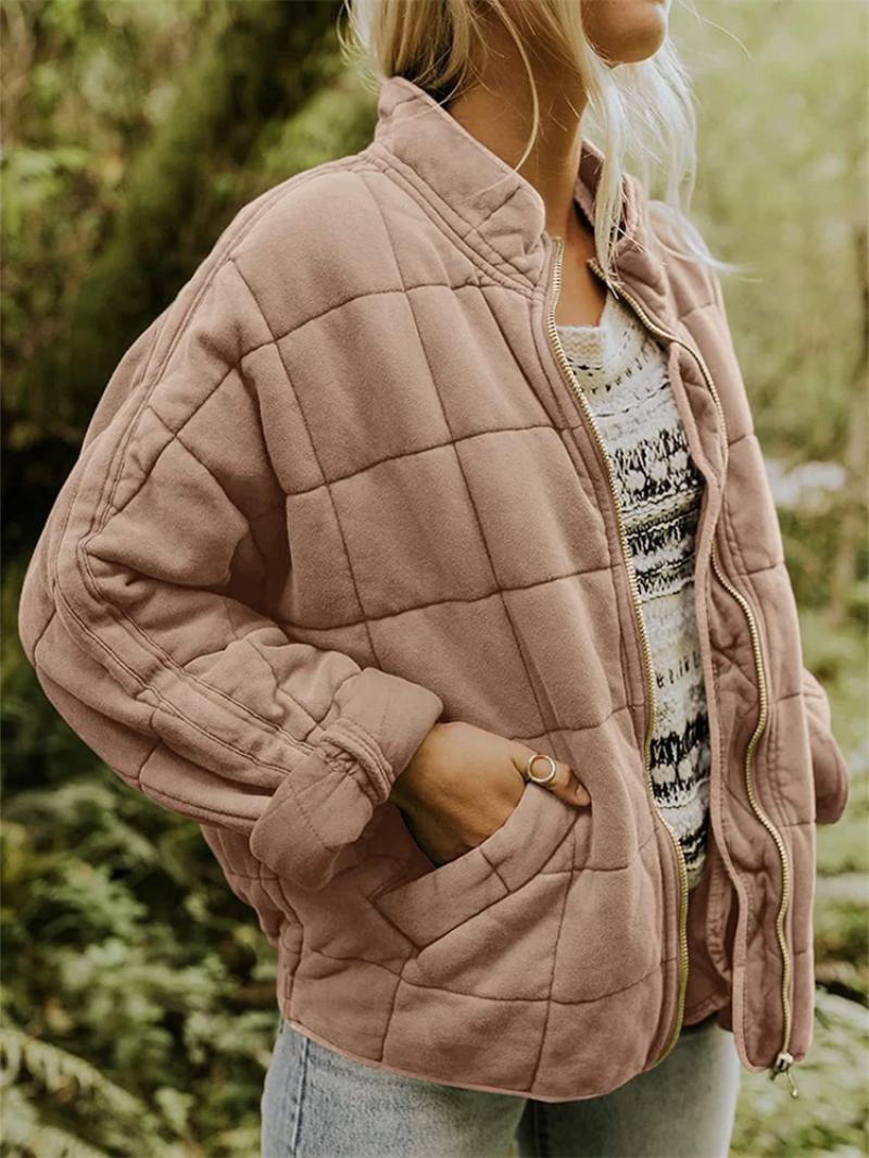 Damen stylische Winterjacke im Raster-Muster