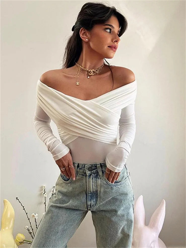 Schulterfreie Bluse Langarm