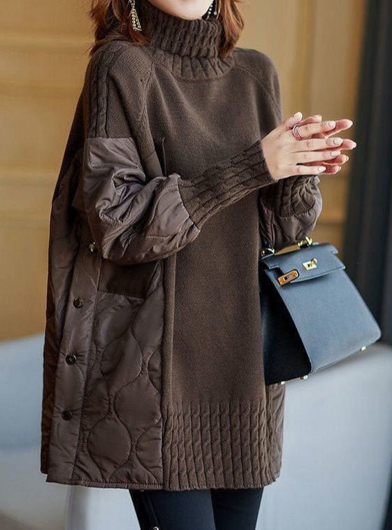 LUNA | Patchwork Lose Herbst Strick Rollkragenpulli