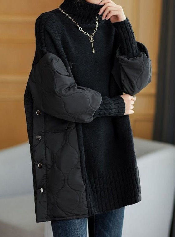 LUNA | Patchwork Lose Herbst Strick Rollkragenpulli