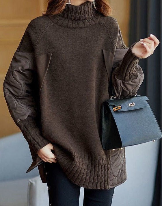 LUNA | Patchwork Lose Herbst Strick Rollkragenpulli