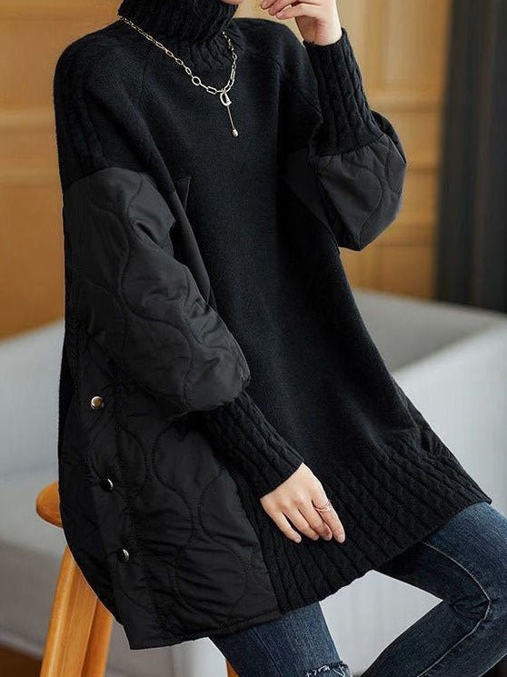 LUNA | Patchwork Lose Herbst Strick Rollkragenpulli