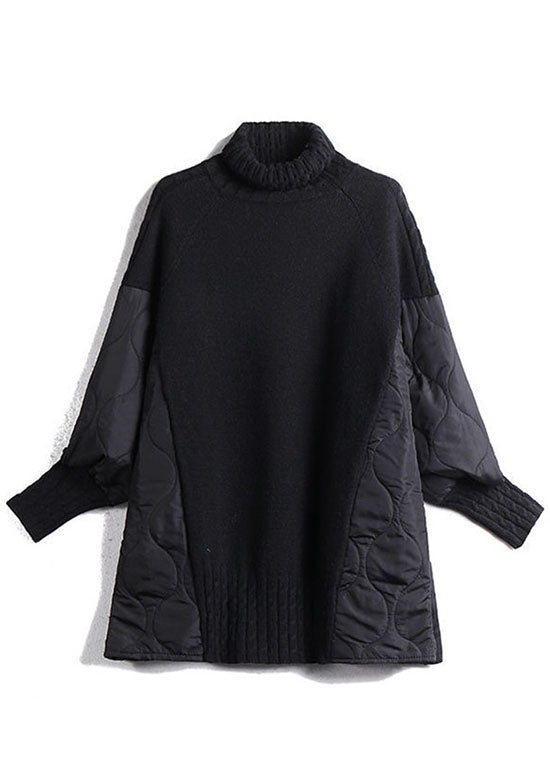 LUNA | Patchwork Lose Herbst Strick Rollkragenpulli