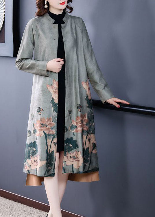 Willow Kate | Stylischer Stehkragen Übergroßer Print Mantel aus Wildlederimitat Langarm