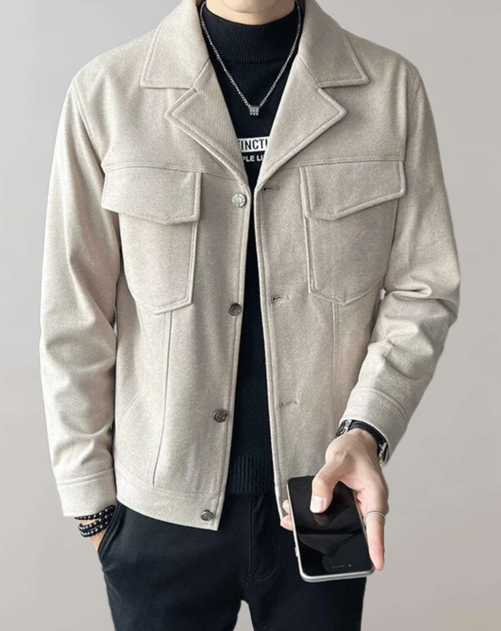 Unifarbene Herren-Wolljacke mit Brusttaschen