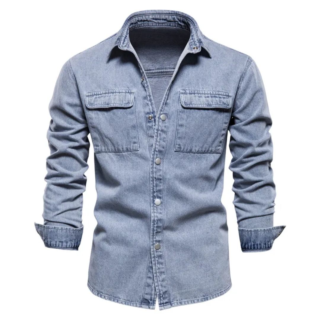 Lässiges Denim-Trachtenhemd in Hellblau – Lukas