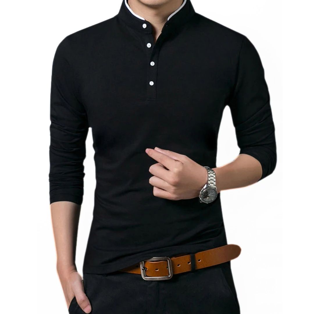Business-Casual Trachten-Poloshirt mit langen Ärmeln – Leon