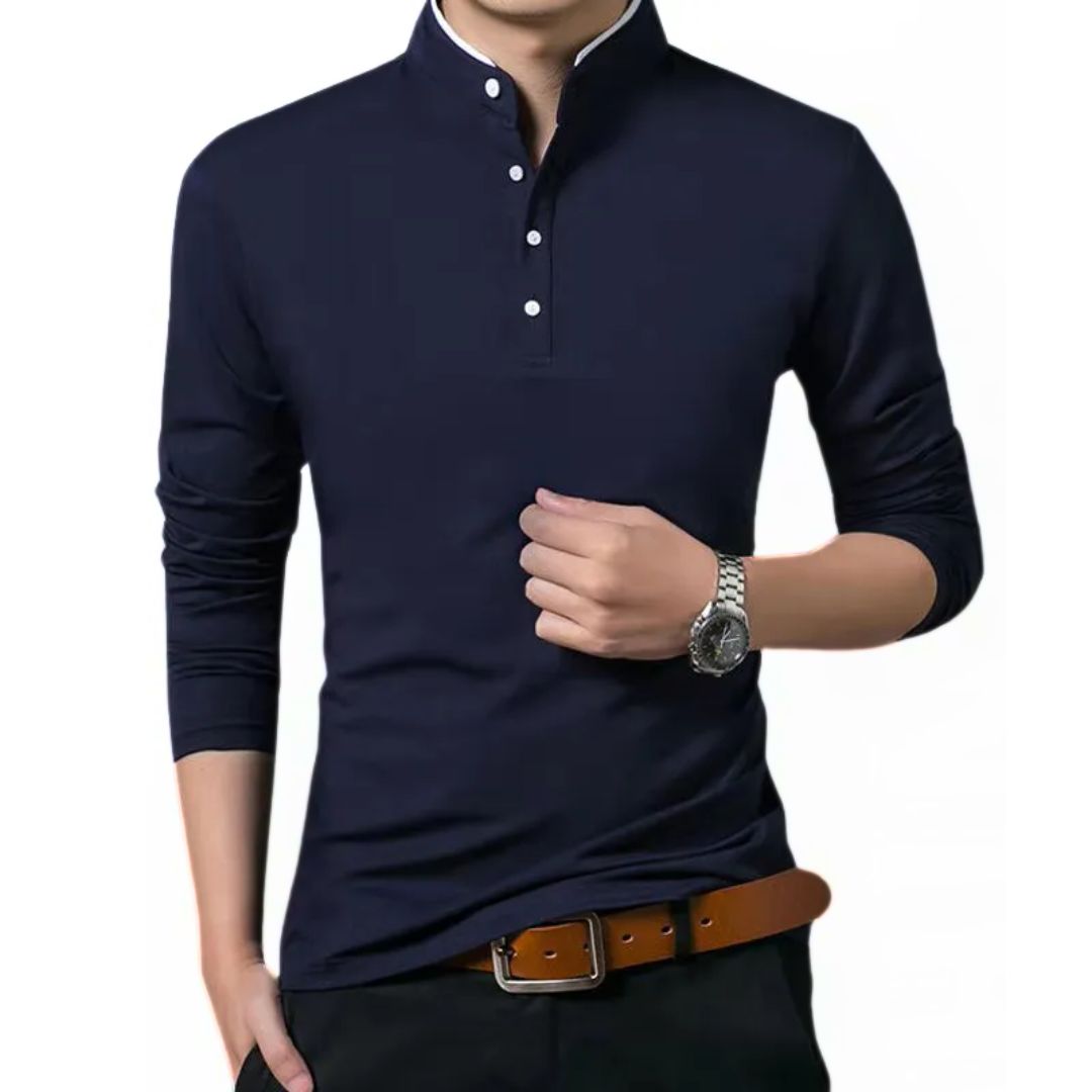 Business-Casual Trachten-Poloshirt mit langen Ärmeln – Leon