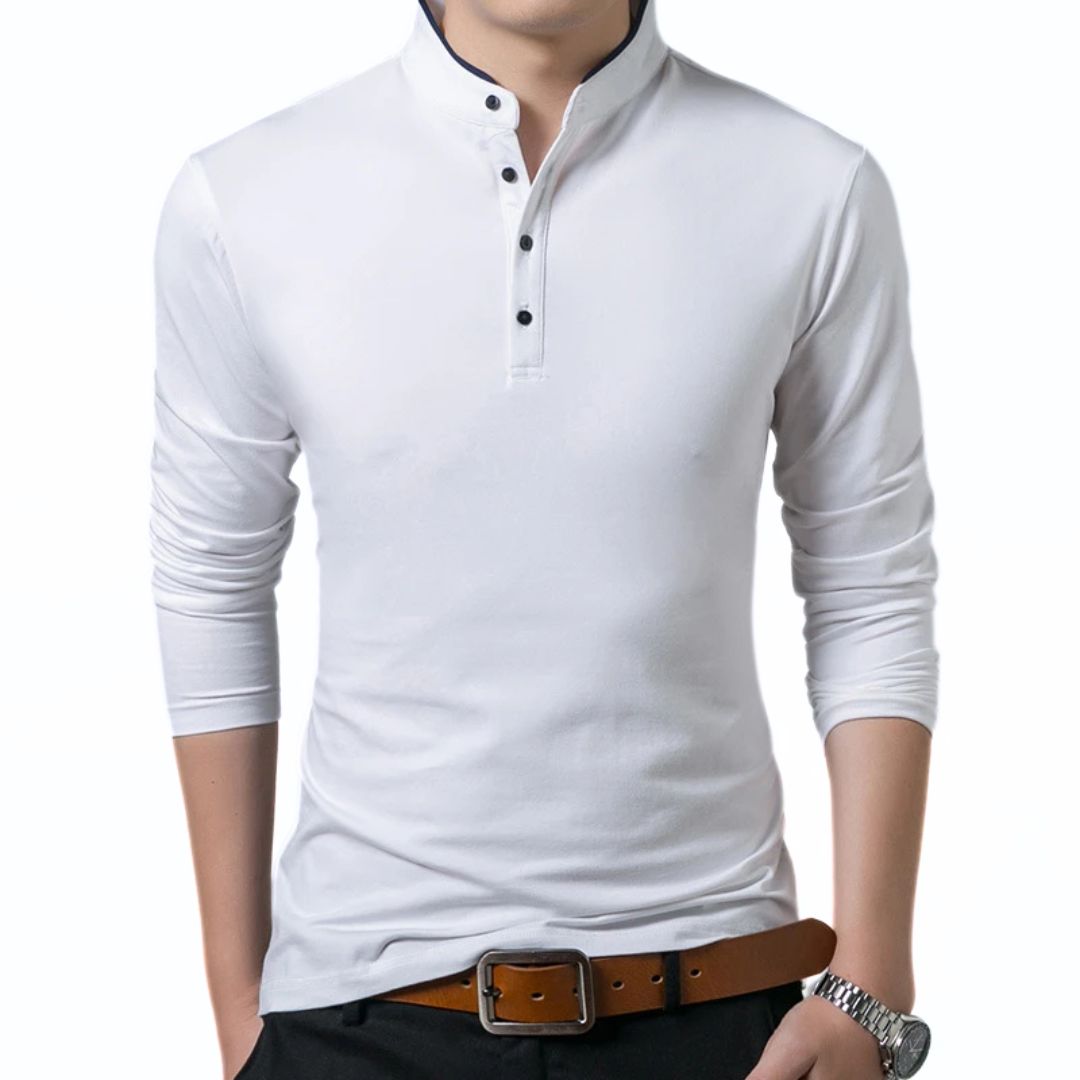 Business-Casual Trachten-Poloshirt mit langen Ärmeln – Leon