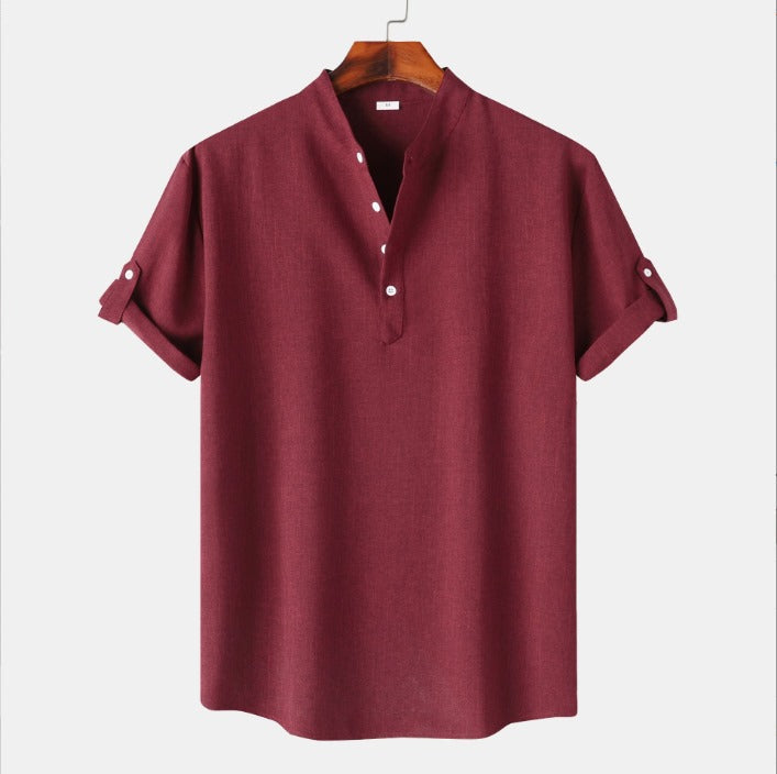 Herren Sommer Freizeithemd Stehkragen Halbknopf Look – Silvano