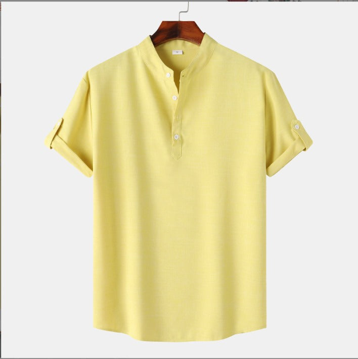 Herren Sommer Freizeithemd Stehkragen Halbknopf Look – Silvano