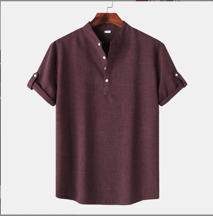 Herren Sommer Freizeithemd Stehkragen Halbknopf Look – Silvano