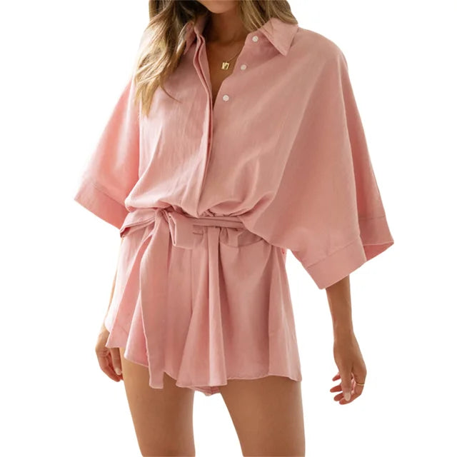 Carrie - Weiße Sommerliche Romper mit Gürtel