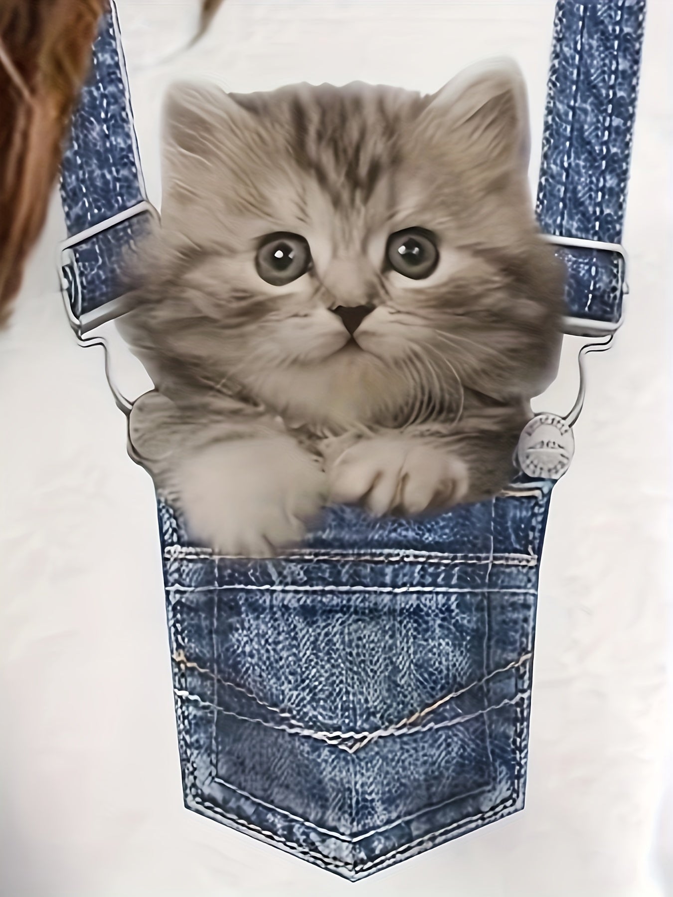 Katzenprint T-Shirt mit modernen Farbblock-Details – Celeste