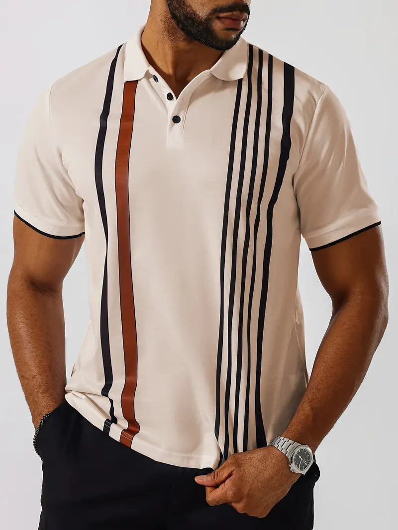 Herren Polo-Shirt mit vertikalem Retro-Streifenmuster