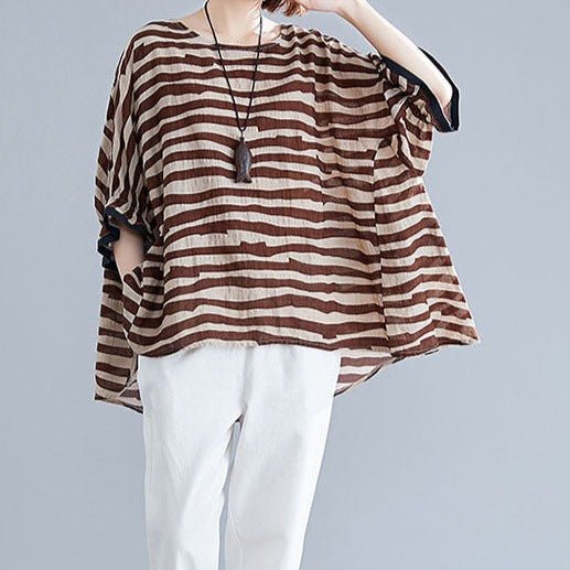 Aislin | Boutique Gestreiftes Asymmetrisches Baumwoll-Top