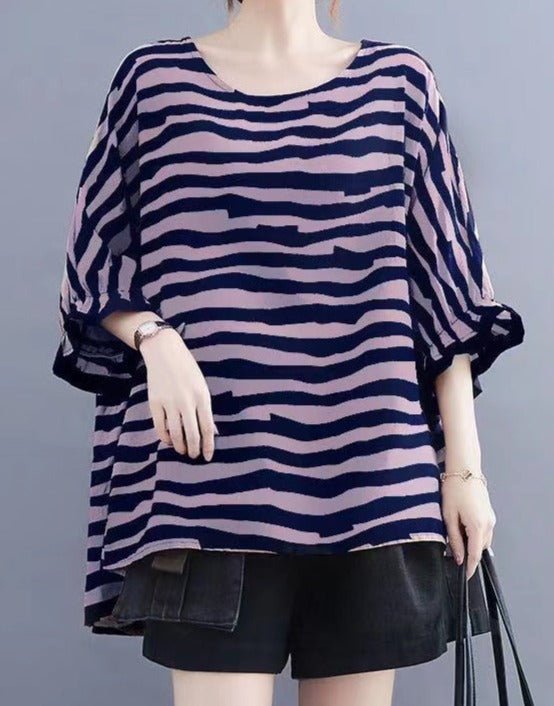 Aislin | Boutique Gestreiftes Asymmetrisches Baumwoll-Top
