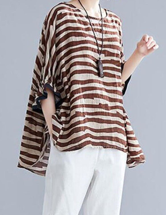 Aislin | Boutique Gestreiftes Asymmetrisches Baumwoll-Top