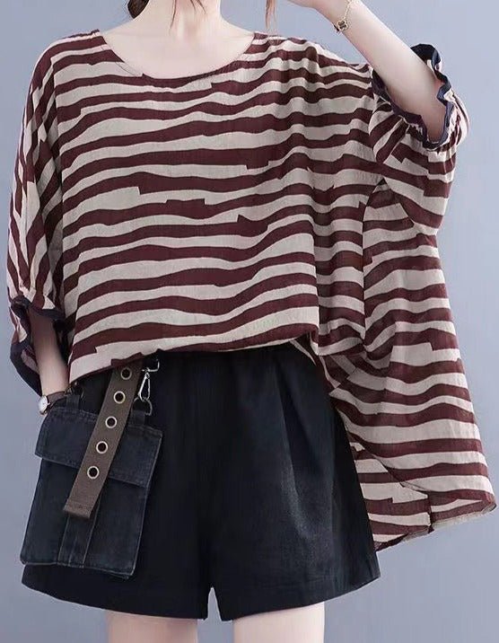 Aislin | Boutique Gestreiftes Asymmetrisches Baumwoll-Top