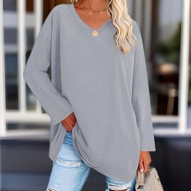 Damen Langarmshirt V-Ausschnitt Bequem – Elena