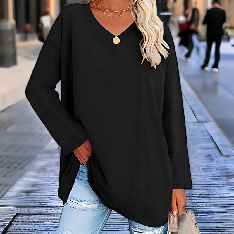Damen Langarmshirt V-Ausschnitt Bequem – Elena