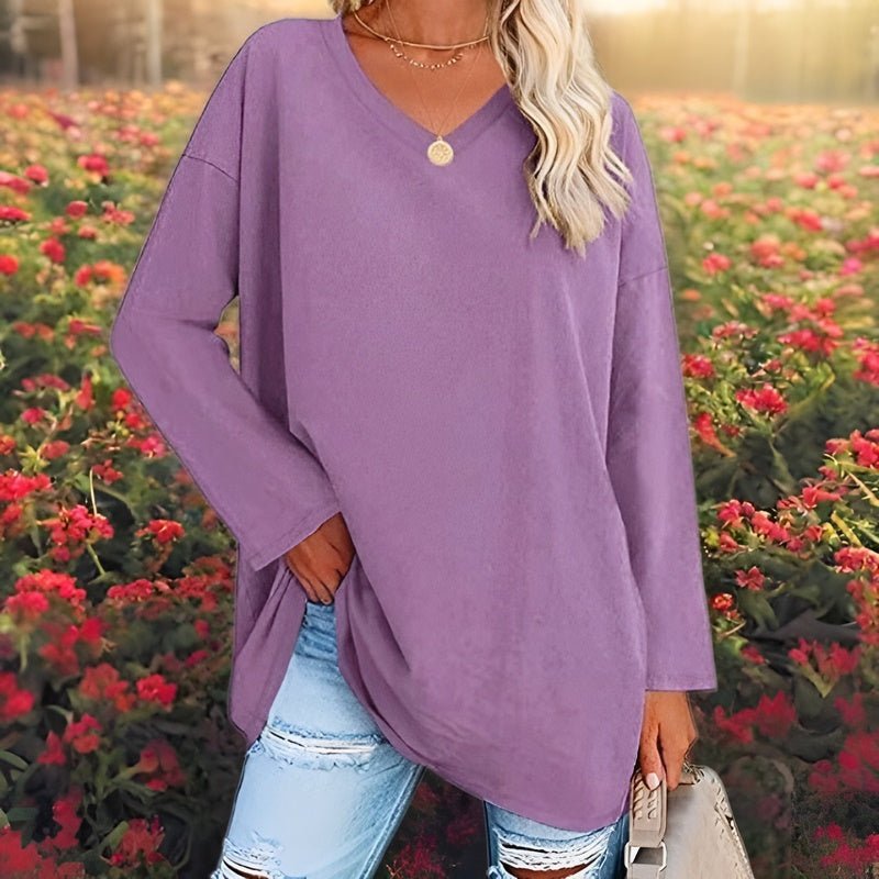 Damen Langarmshirt V-Ausschnitt Bequem – Elena