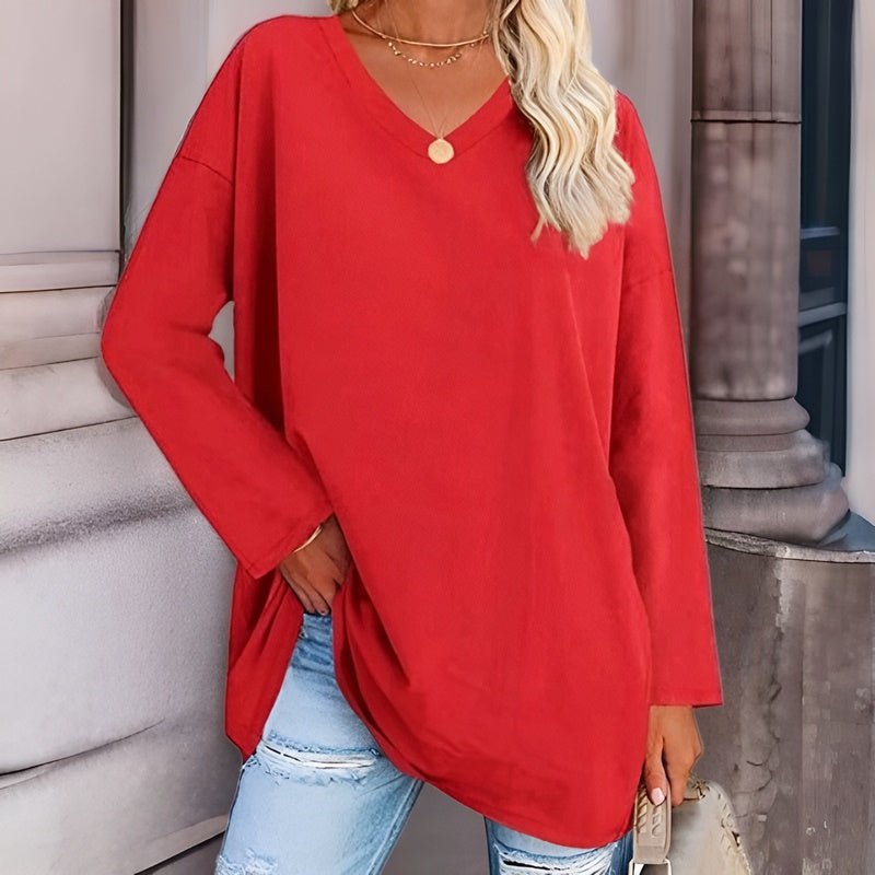 Damen Langarmshirt V-Ausschnitt Bequem – Elena